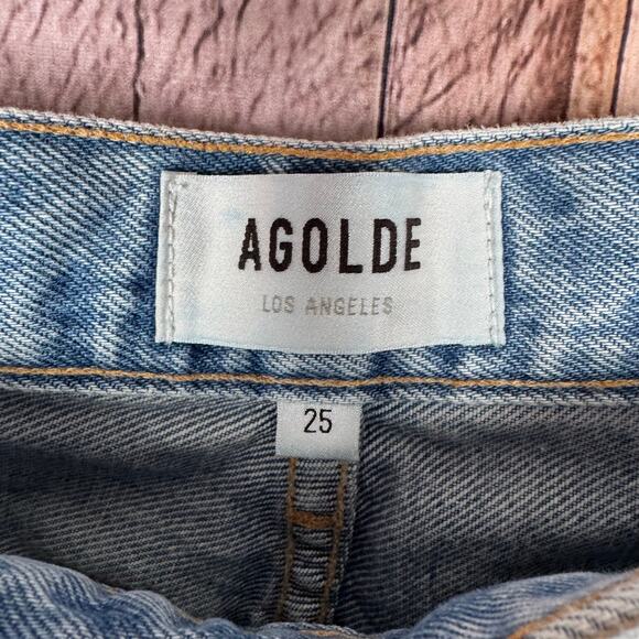 Agolde Jeans Denim 90s Mid Rise Loose Distressed Button Fly Blue Holes Retro 25 - Picture 7 of 9